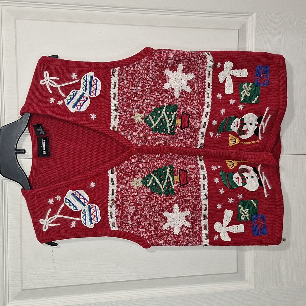Vintage In Resource Christmas v-neck vest embroidered beaded sequins - S